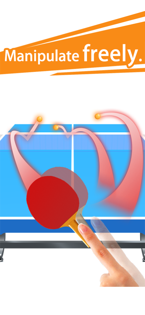 Gameplay screenshot showing intuitive finger swipe controls for the paddle in Table Tennis 3D