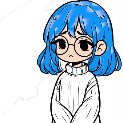 sad girl with glasses in a sweater