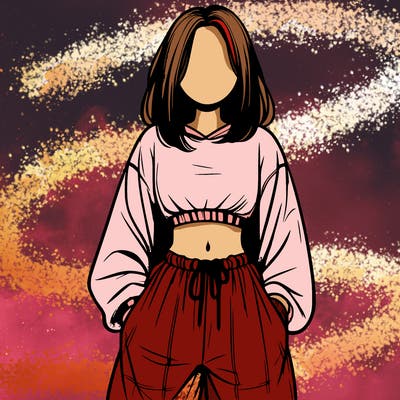 realistic girl faceless with baggy pants and a crop top