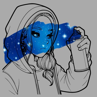 a realistic girl, spray painting
