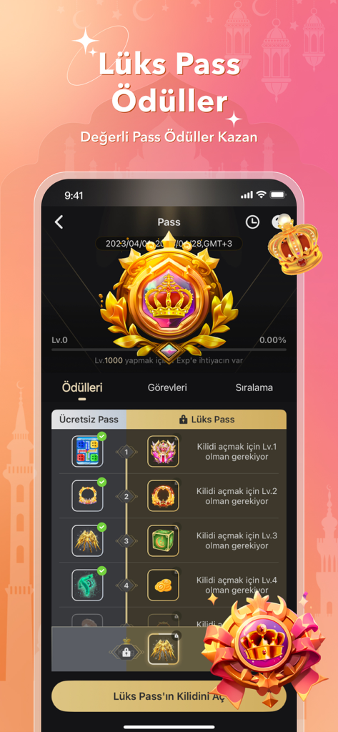 Witok - Sohbet, Parti & Oyun - Witokアプリのスクリーンショット、ラグジュアリーパスの報酬トラックとレベル進行システムを表示