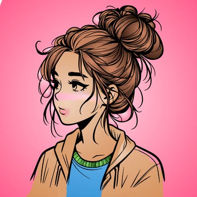realistic teenage girl with a messy bun