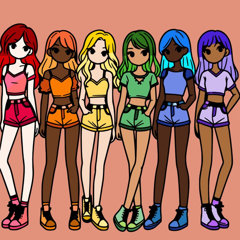 a group of girls wearing crop tops and shorts