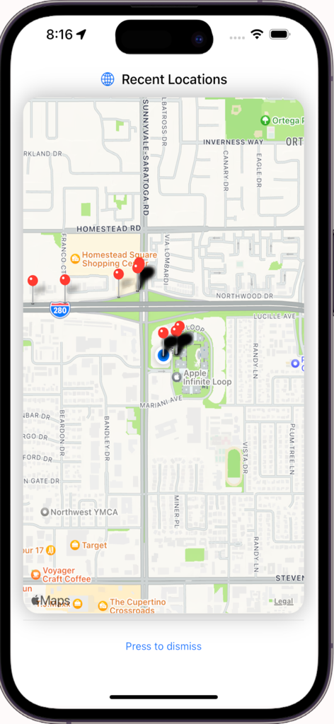 Domicile365 Residency Tracker - Map view in Domicile365 app showing tracked locations with pins for tax residency proof