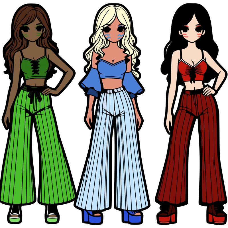 girls with flare pants and crop tops realistic