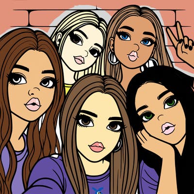 group of teen girls friends y2k up close in a selfie