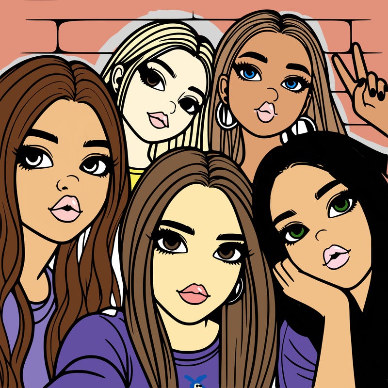 group of teen girls friends y2k up close in a selfie