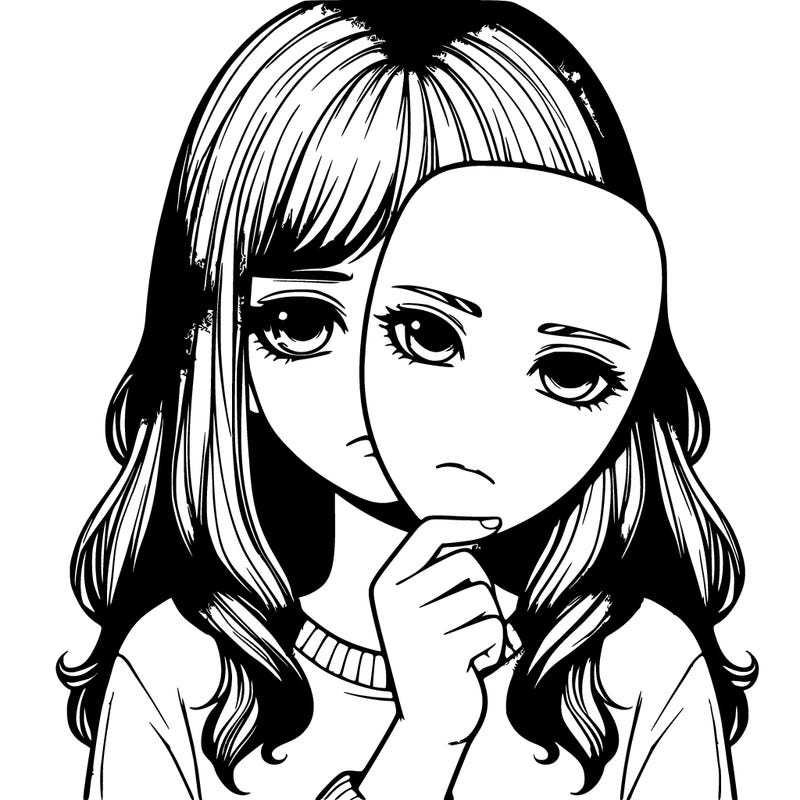 realistic sad girl holding a blank mask covering half her face