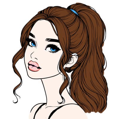 realistic girl with a ponytail on her hair and lips