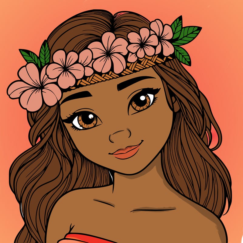 a realistic hawaiian girl with a head band of flowers on her head