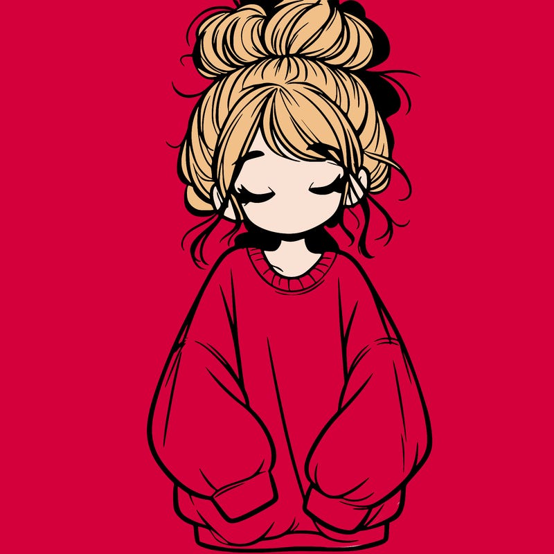 girl with baggy sweatshirt and messy bun