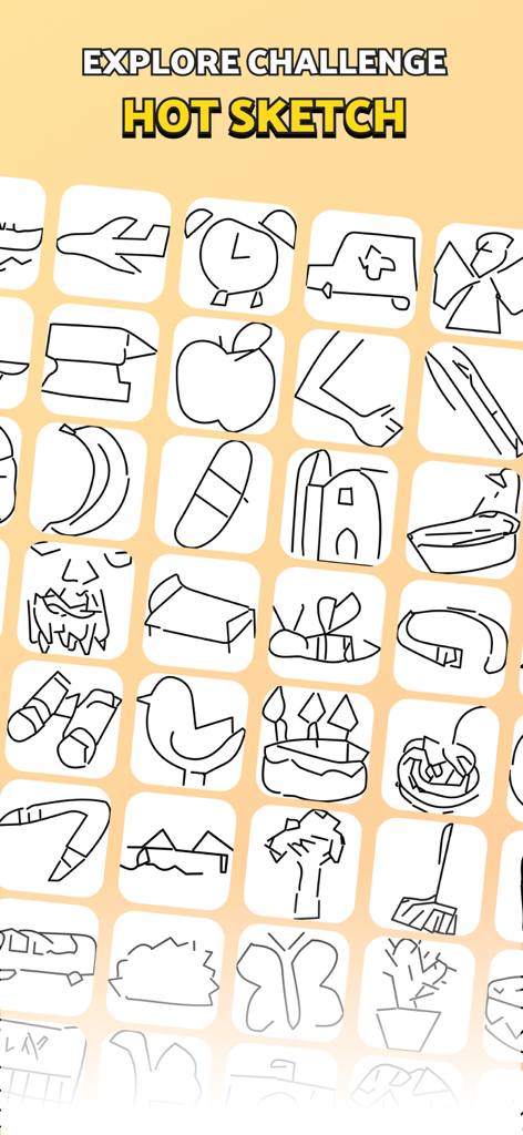 Quick Draw: AI Guess Drawing - A grid of simple sketches and doodles in the Quick Draw AI game showing various objects to draw