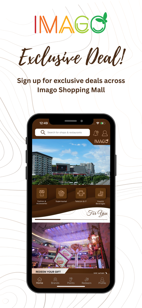 Imago Shopping Mall - Imago Shopping Mall app interface featuring exclusive retail and dining deals.