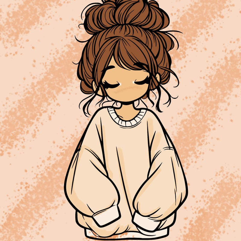 girl with baggy sweatshirt and messy bun