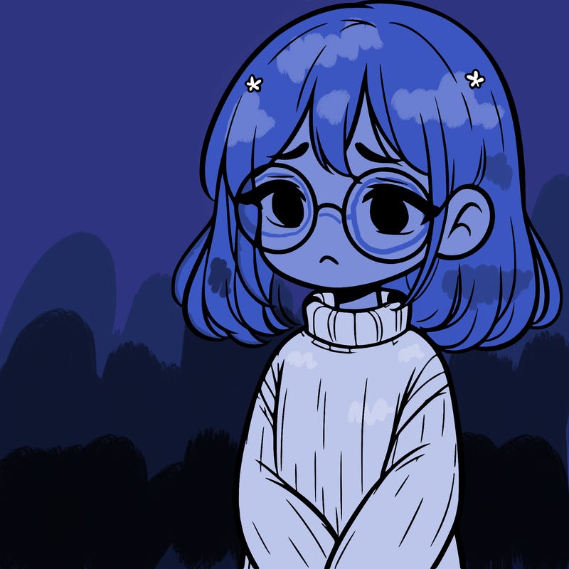 sad girl with glasses in a sweater