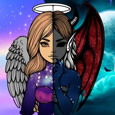 realistic angel half demon