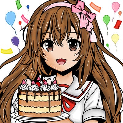 anime style girl with a cake
