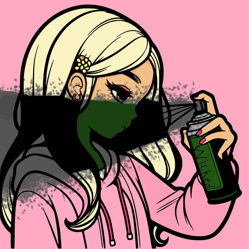 a realistic girl spray painting