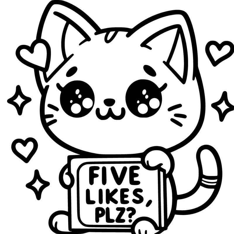 cute cat holding a sine that says “ five likes plz?”