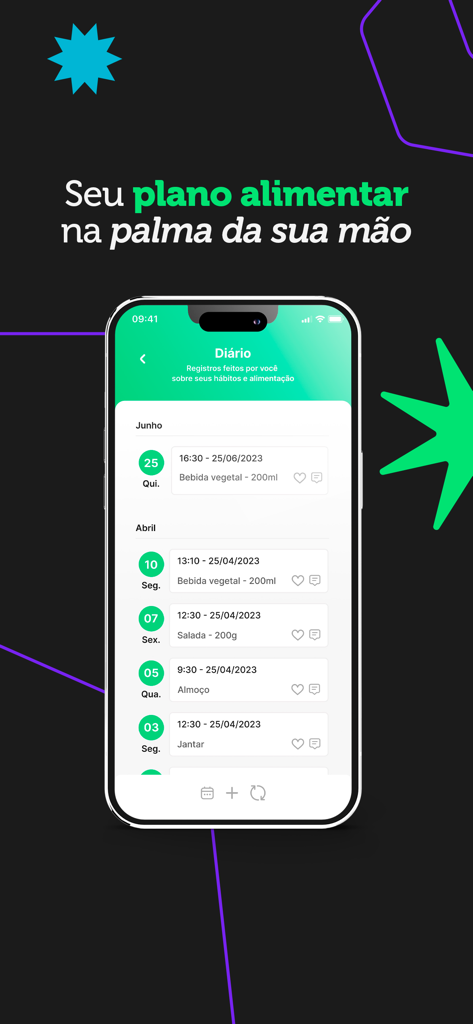 Dietbox - Dietbox app interface displaying a digital food diary with professional meal plan entries