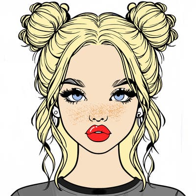 realistic girl with two buns in hair and lips