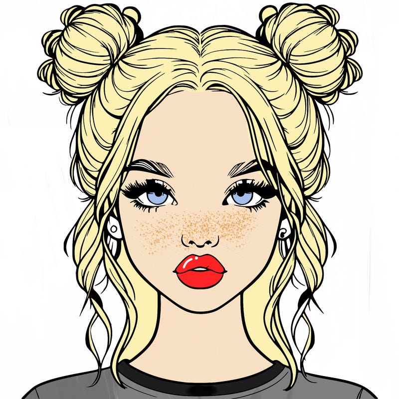 realistic girl with two buns in hair and lips