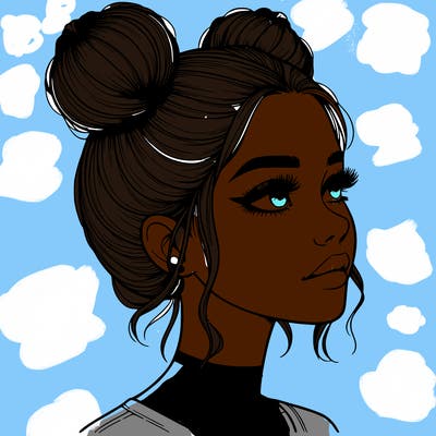 realistic girl with buns on the top of her head