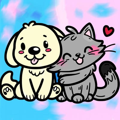 dog and cat as best friends cute