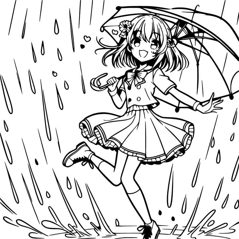 anime girl dancing in rain