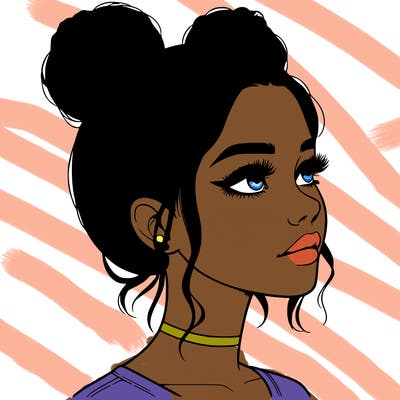 realistic girl with buns on the top of her head