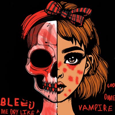 realistic girl with half skull mask