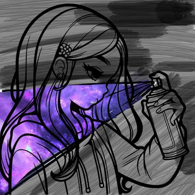 a realistic girl spray painting