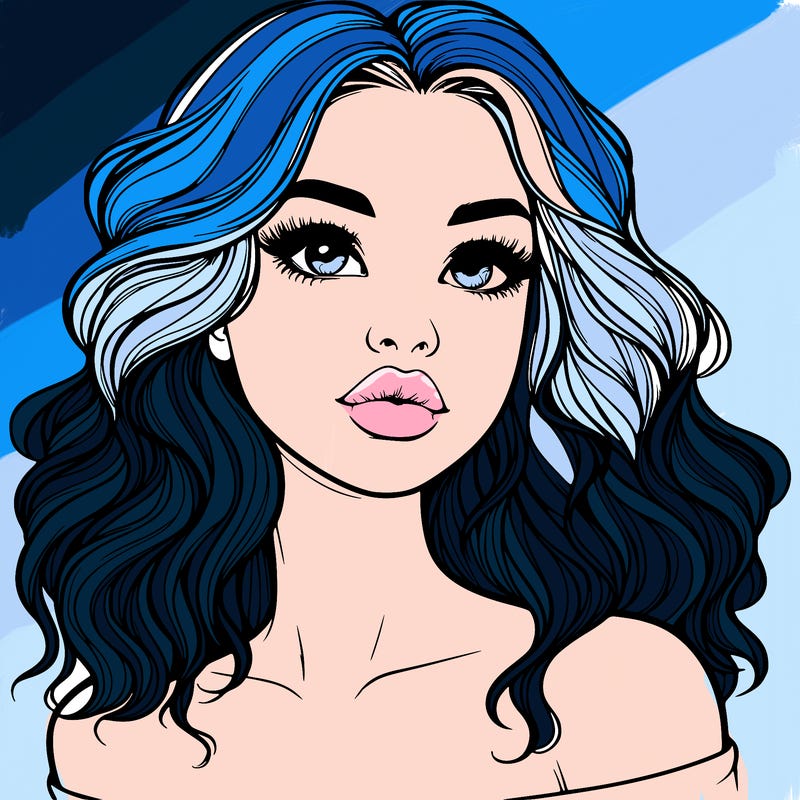 realistic girl with wavy hair and lips