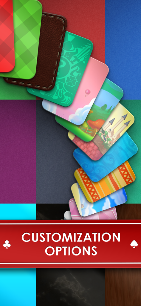 Spider Solitaire - Game - Opciones de personalización de Spider Solitaire que muestran varios diseños de dorso de cartas y temas de fondo.