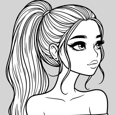 a beautiful and realistic girl with a high pony tail