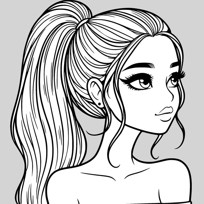 a beautiful and realistic girl with a high pony tail