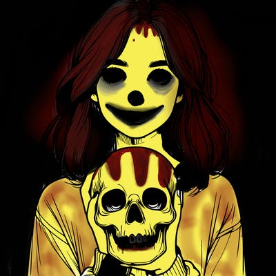 realistic girl holding a skull