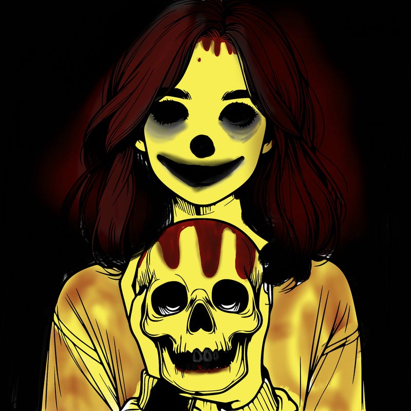 realistic girl holding a skull