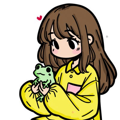 girl with long hair and a oversized shirt. and she is holding a frog
