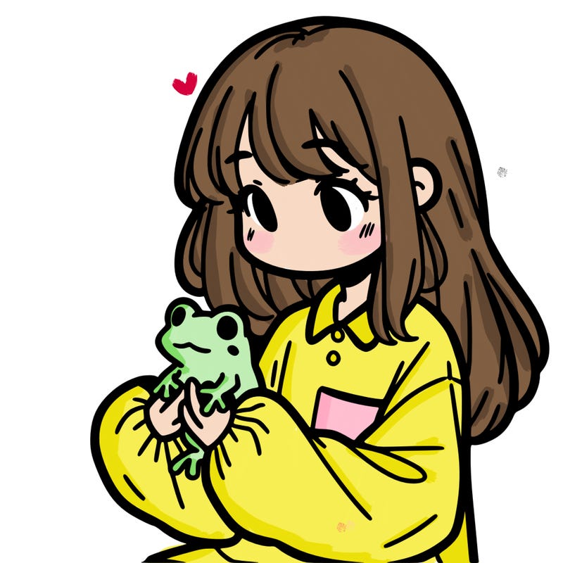girl with long hair and a oversized shirt. and she is holding a frog