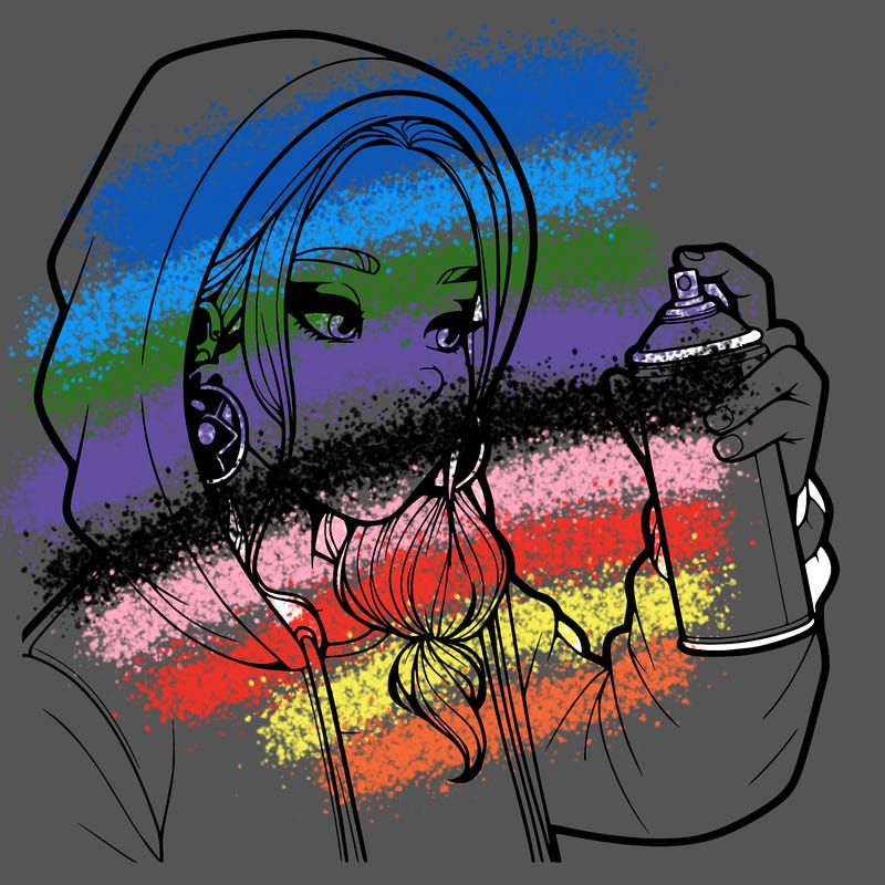 a realistic girl, spray painting