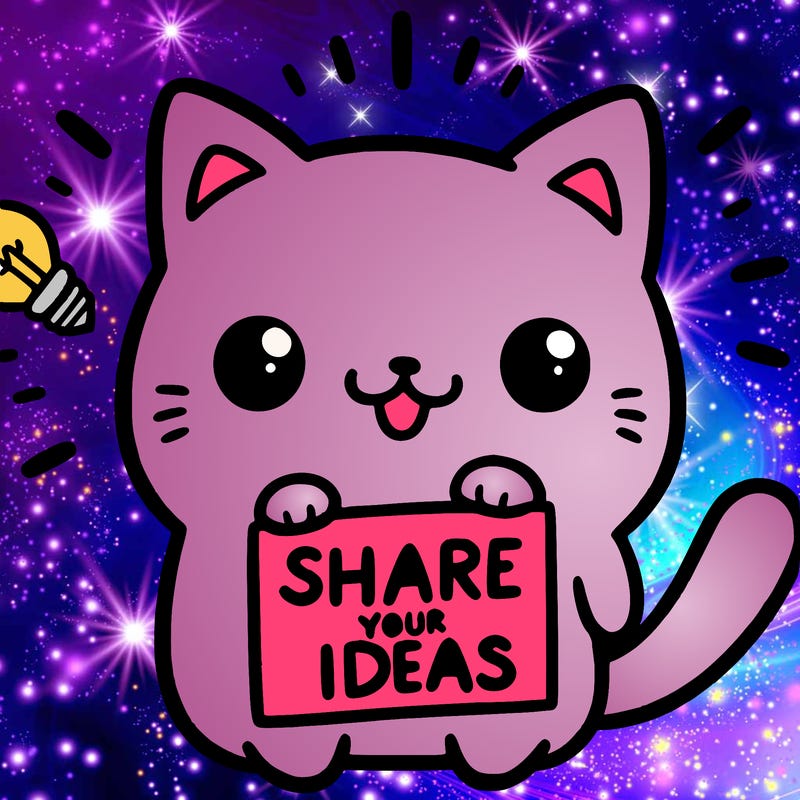 a cute cat saying share your ideas