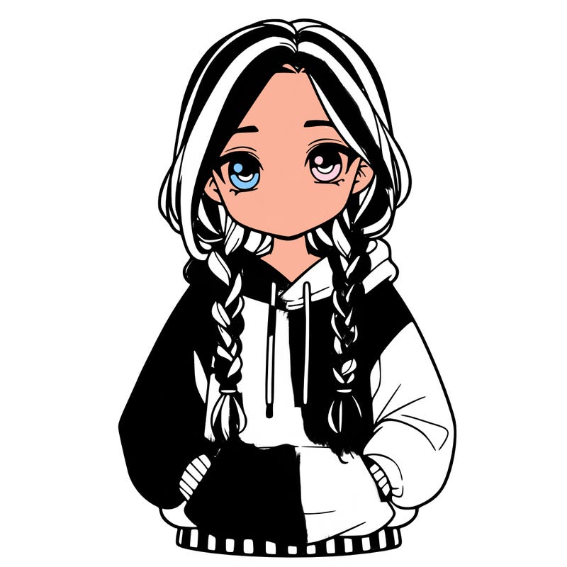 a realistic girl with a oversized hoodie and she has braids