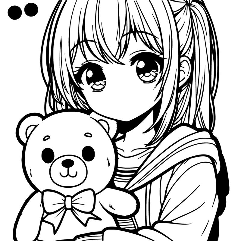 a manga girl holding a teddy bear