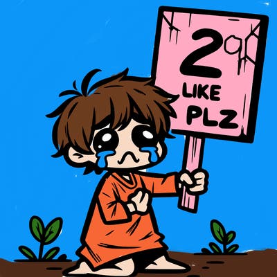 small poor toddler crying with sign that says 2 like plz