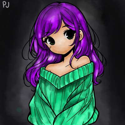 shy pretty girl wearing a sweater that is falling off one shoulder portrait