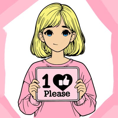 realistic girl holding a sign that says 1 like please
