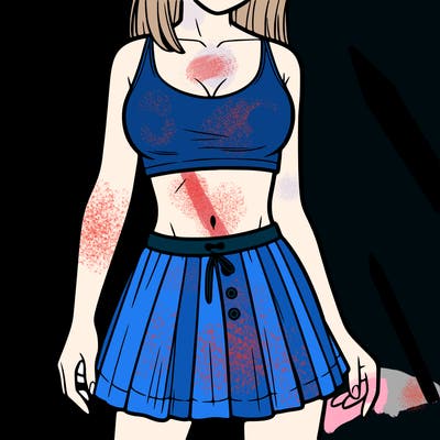 a woman wearing croptop and skirt