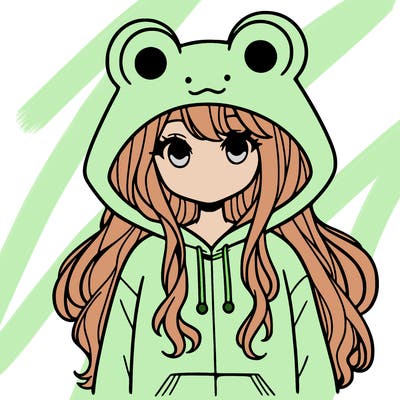 girl with frog hodie and long hair