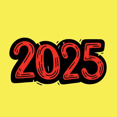 one line scrawled numbers sketch design “2025”